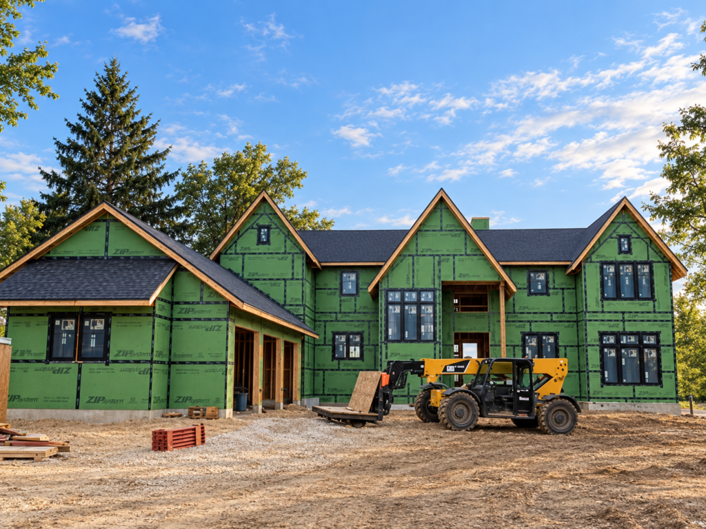 The Lakeview Estate, a custom home under construction featuring new Hannapel windows and doors