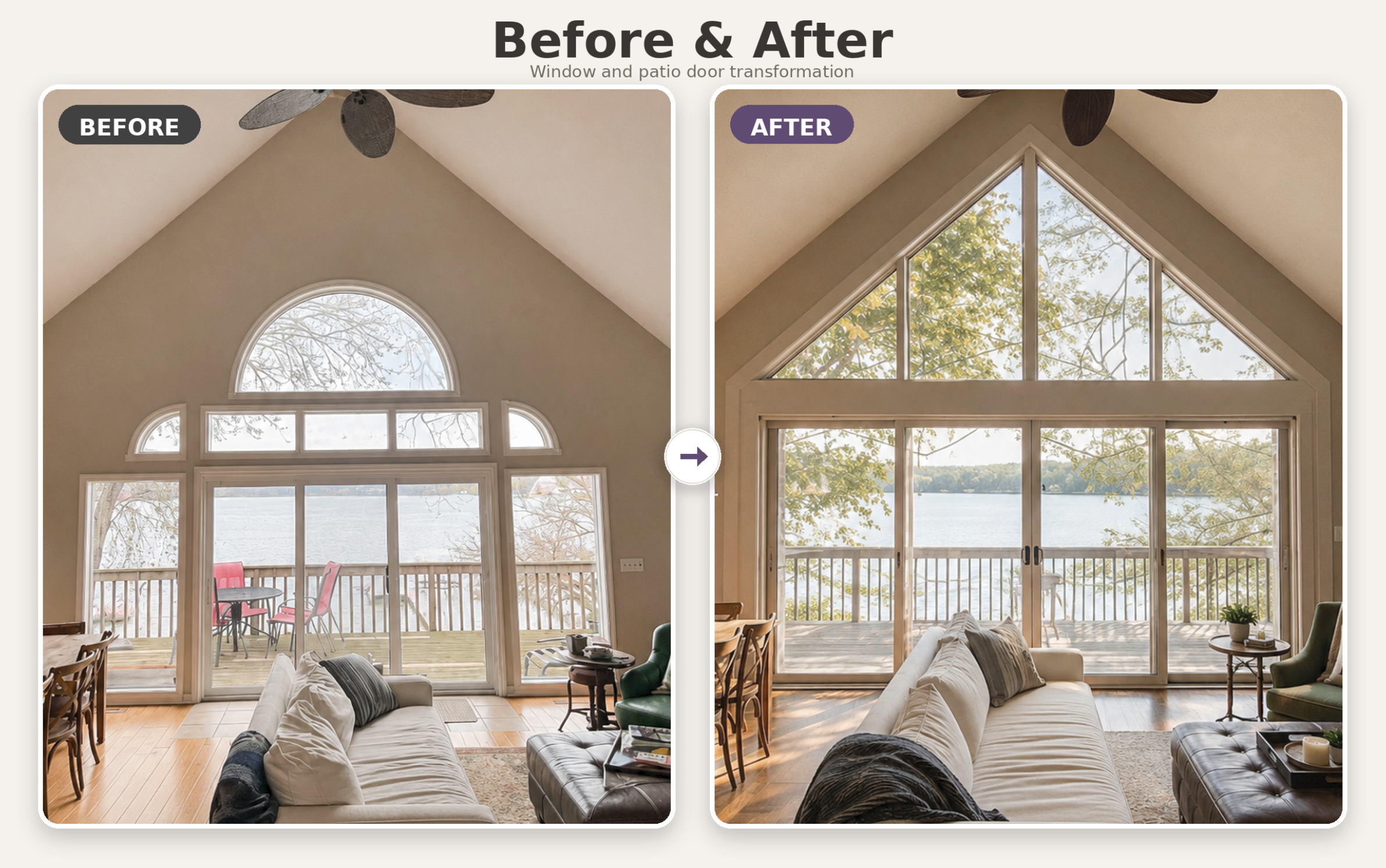 Before-and-after of a whole-home window replacement