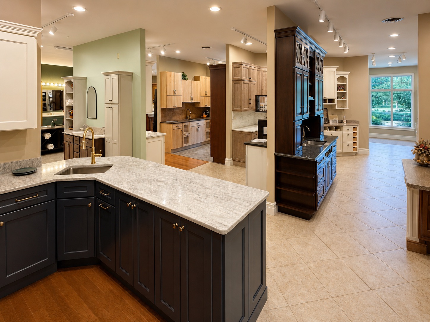 Kitchen cabinet and countertop displays inside the Hannapel Kalamazoo showroom